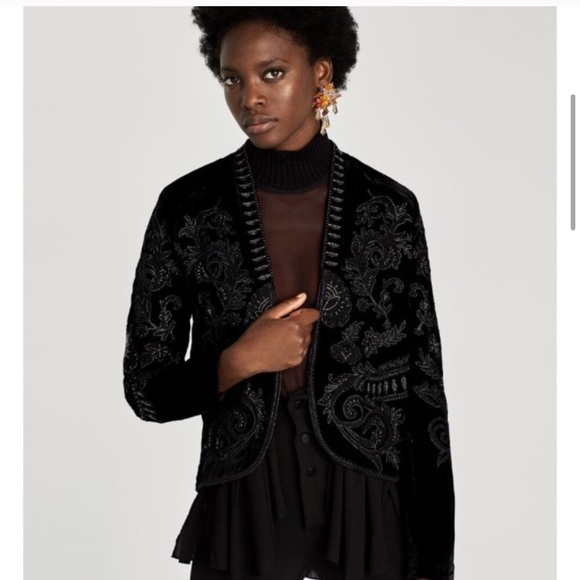 Zara velvet embroidered jacket Clearance